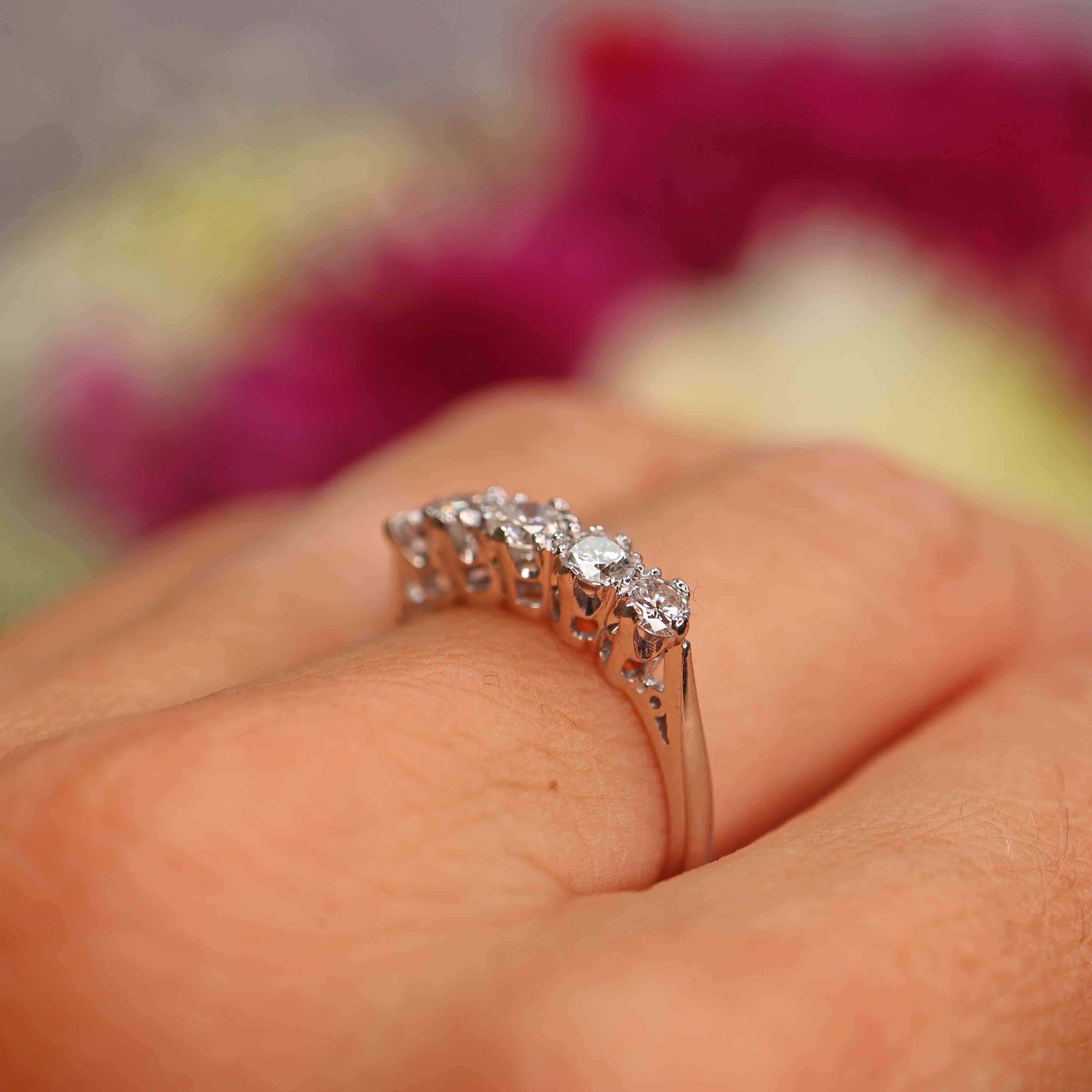 Ellibelle Jewellery Vintage 18ct White Gold Diamond Five-Stone Ring (0.80cts)