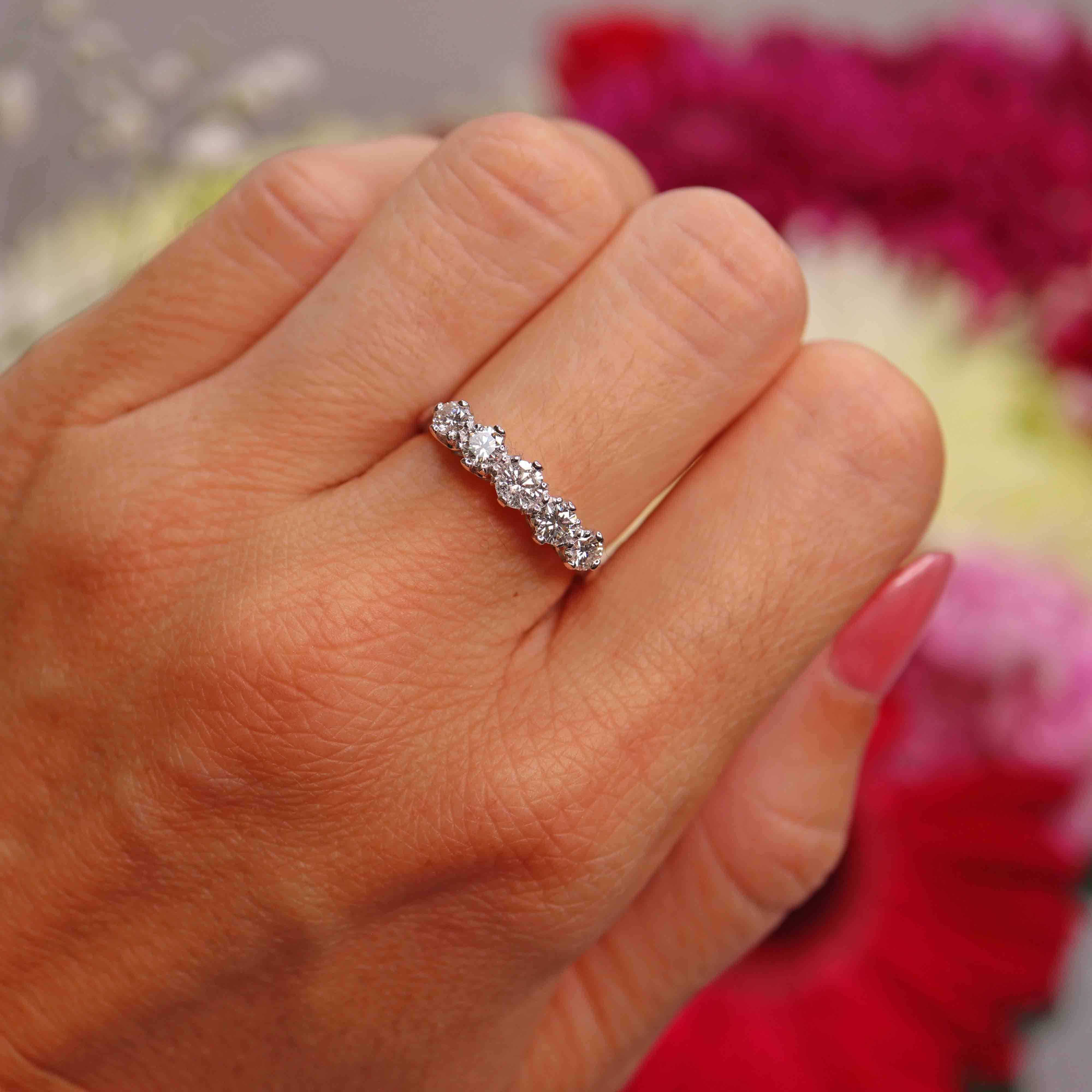 Ellibelle Jewellery Vintage 18ct White Gold Diamond Five-Stone Ring (0.80cts)