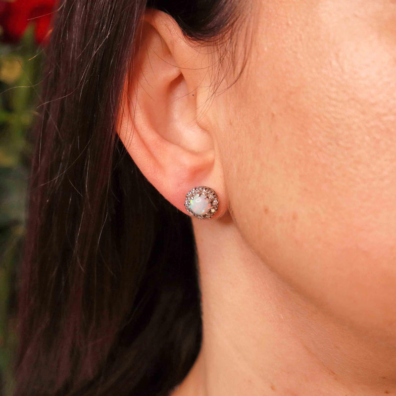 Ellibelle Jewellery Vintage 18ct White Gold Opal & Diamond Stud Earrings