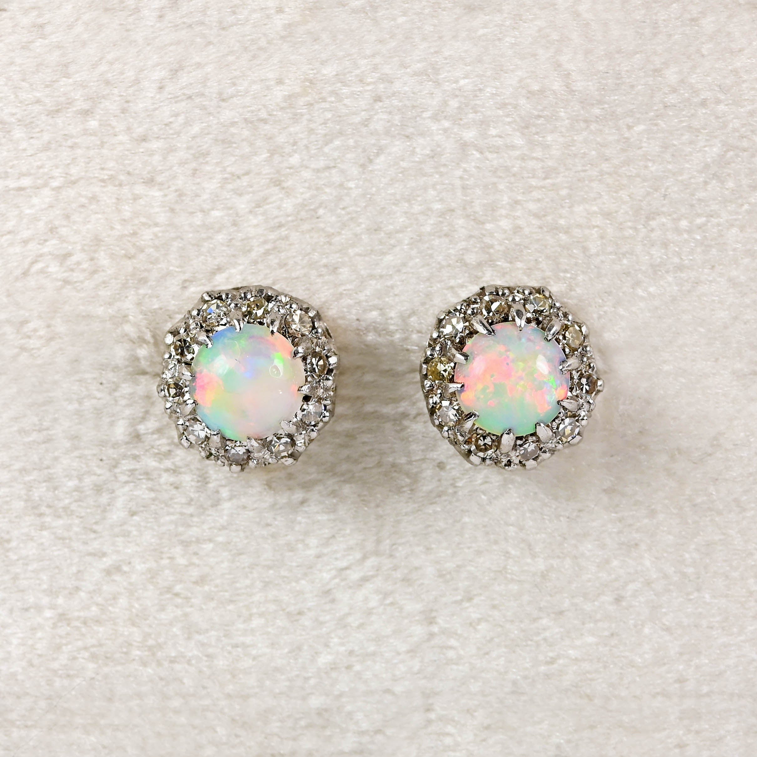 Ellibelle Jewellery Vintage 18ct White Gold Opal & Diamond Stud Earrings