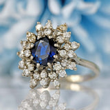 Ellibelle Jewellery Vintage 18ct White Gold Oval Sapphire & Diamond Cluster Ring (1.45cts)