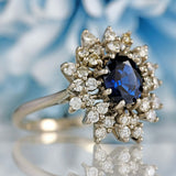 Ellibelle Jewellery Vintage 18ct White Gold Oval Sapphire & Diamond Cluster Ring (1.45cts)