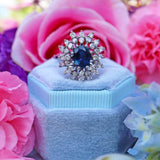 Ellibelle Jewellery Vintage 18ct White Gold Oval Sapphire & Diamond Cluster Ring (1.45cts)