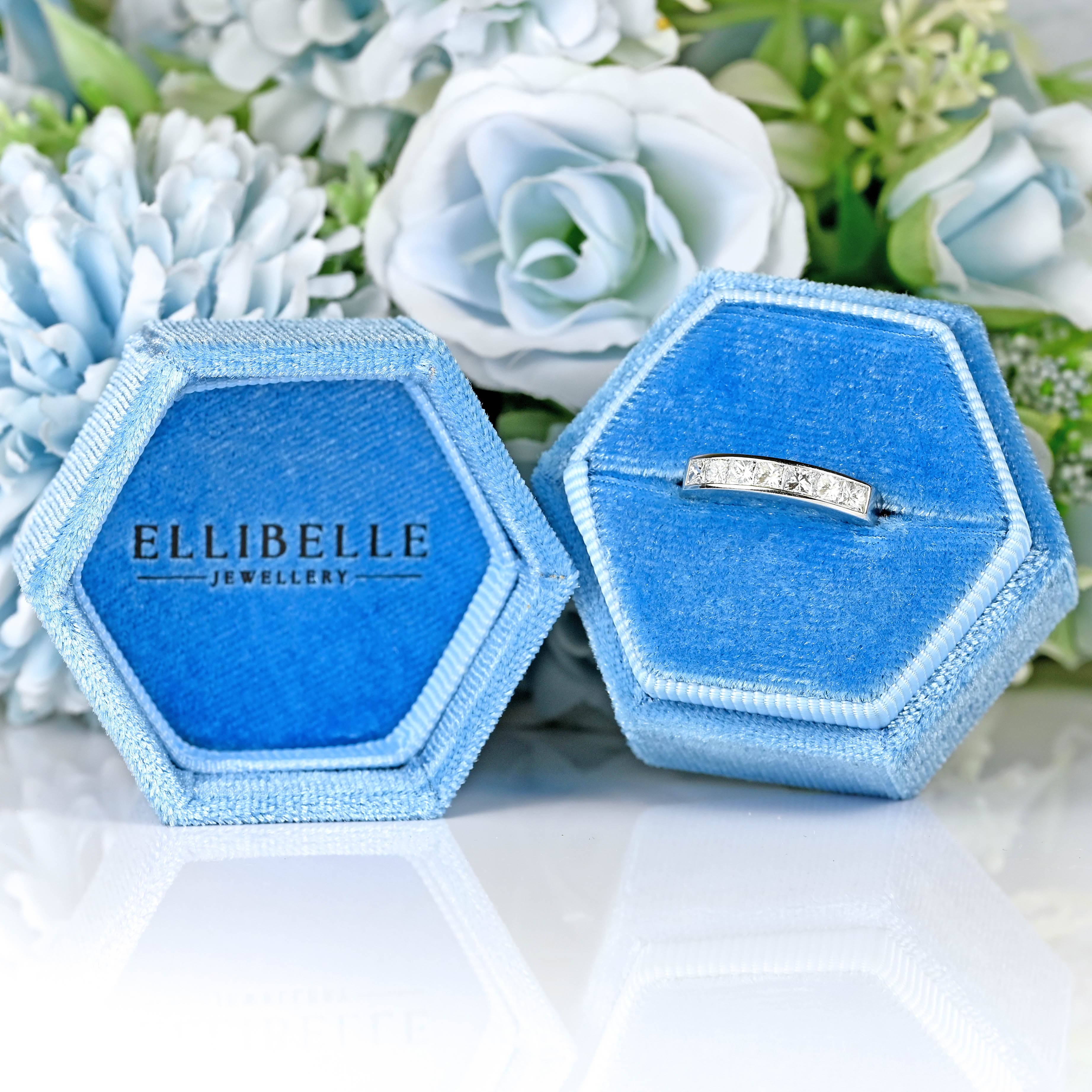 Ellibelle Jewellery Vintage 18ct White Gold Princess-Cut Diamond Half-Eternity Wedding Band Ring