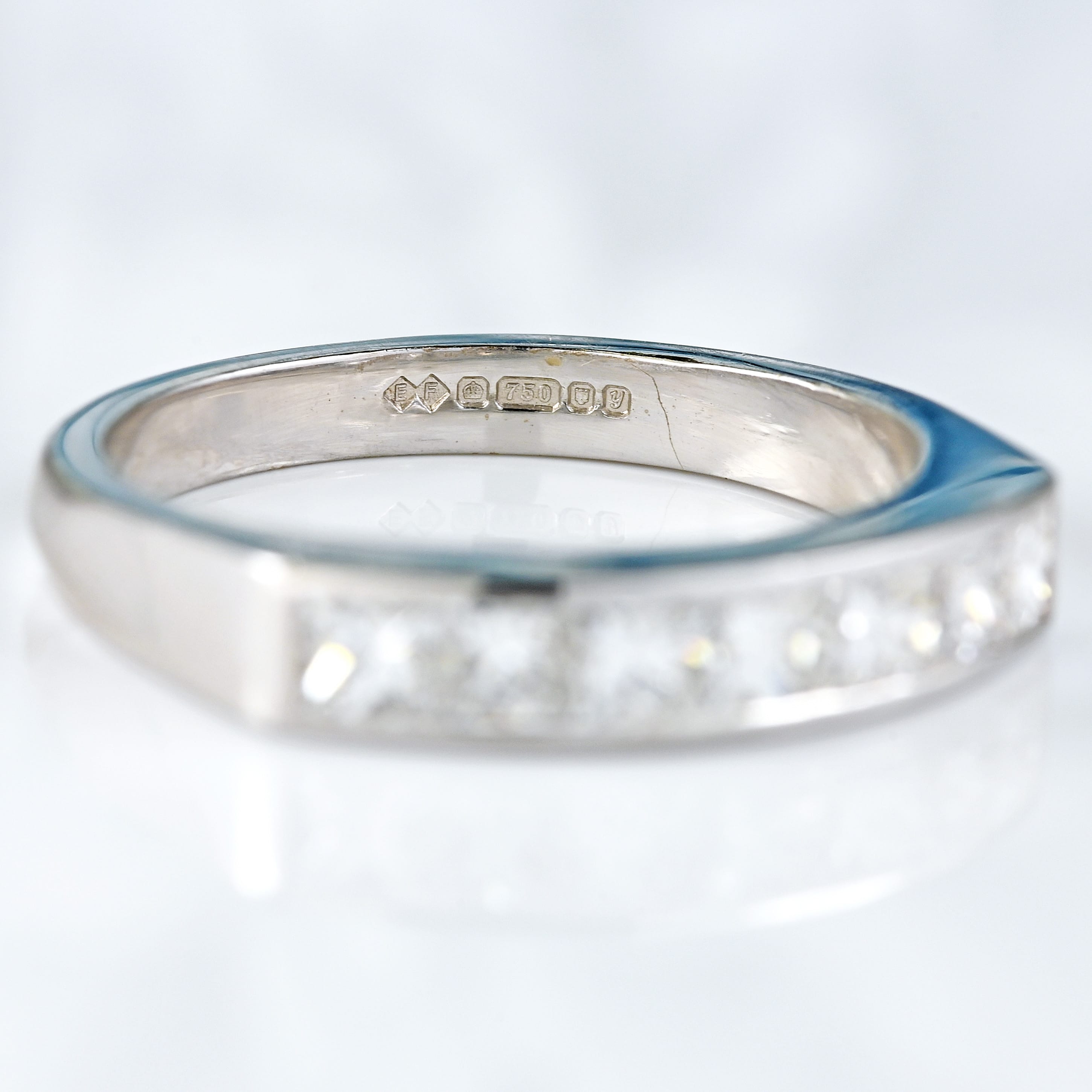 Ellibelle Jewellery Vintage 18ct White Gold Princess-Cut Diamond Half-Eternity Wedding Band Ring