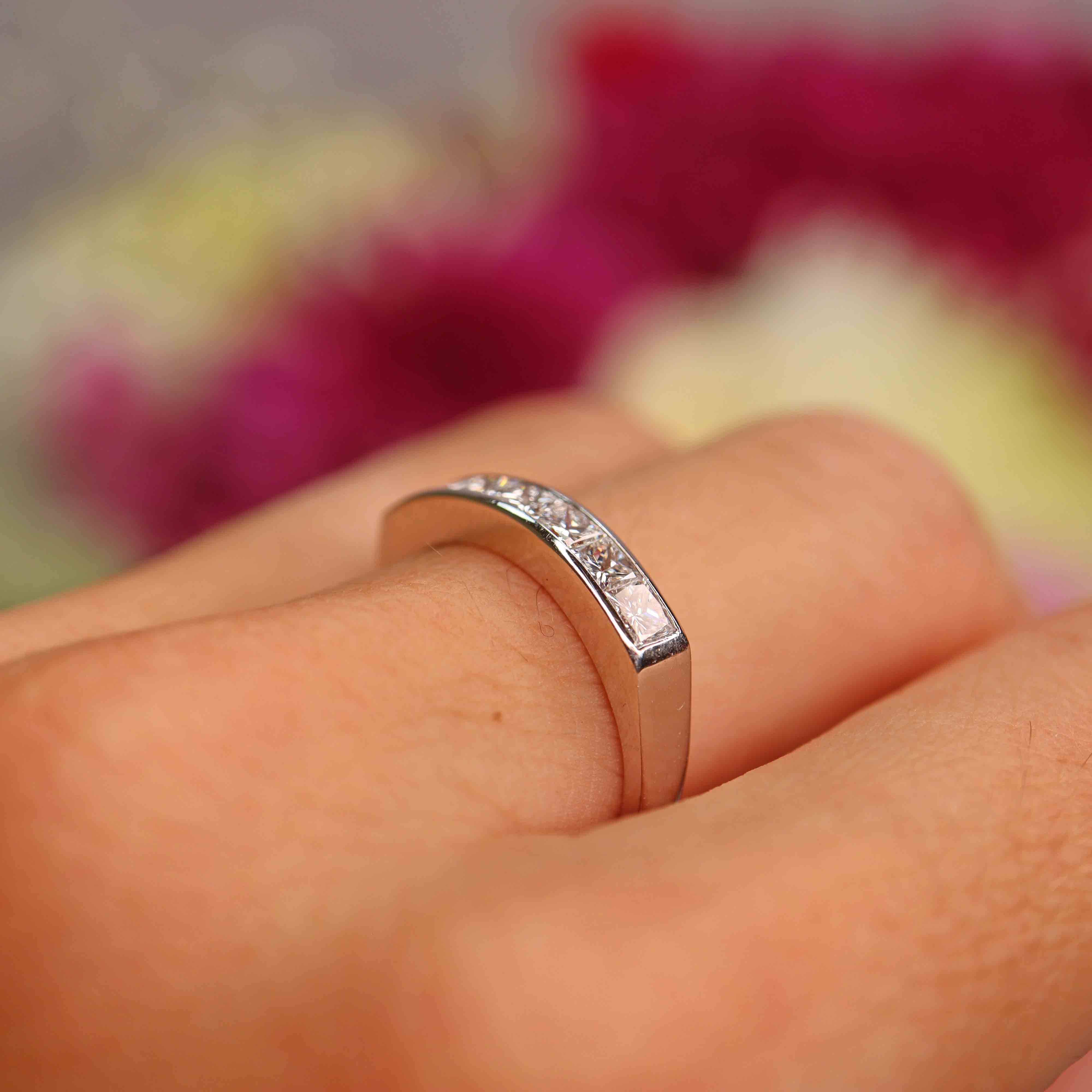 Ellibelle Jewellery Vintage 18ct White Gold Princess-Cut Diamond Half-Eternity Wedding Band Ring
