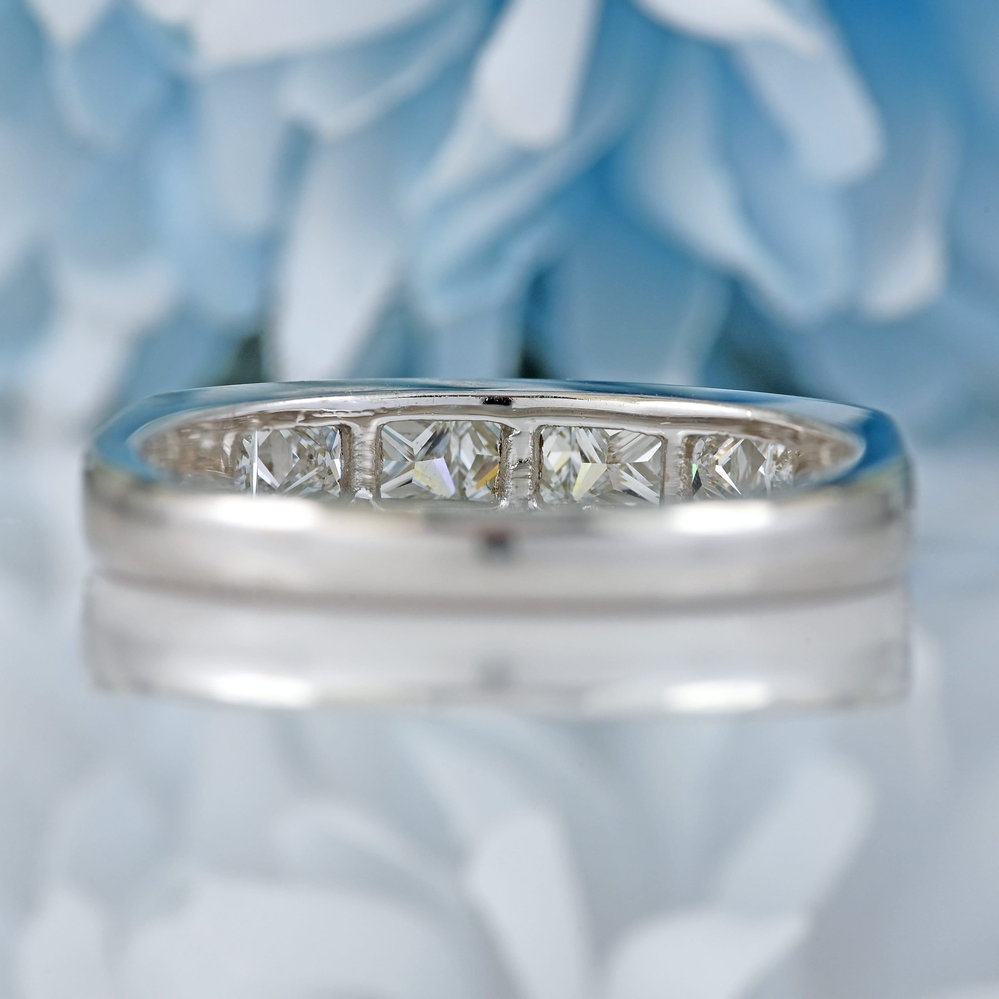 Ellibelle Jewellery Vintage 18ct White Gold Princess-Cut Diamond Half-Eternity Wedding Band Ring