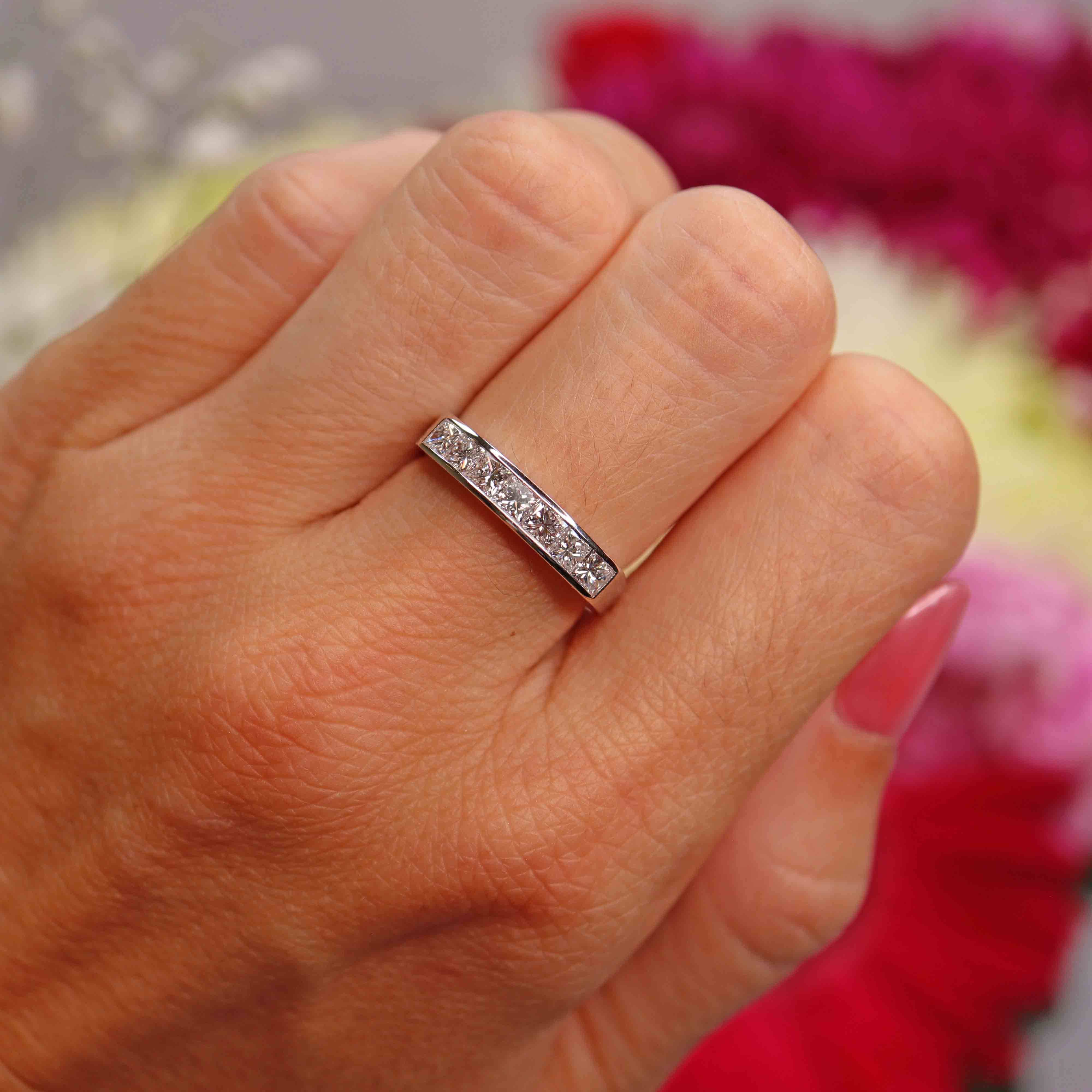 Ellibelle Jewellery Vintage 18ct White Gold Princess-Cut Diamond Half-Eternity Wedding Band Ring