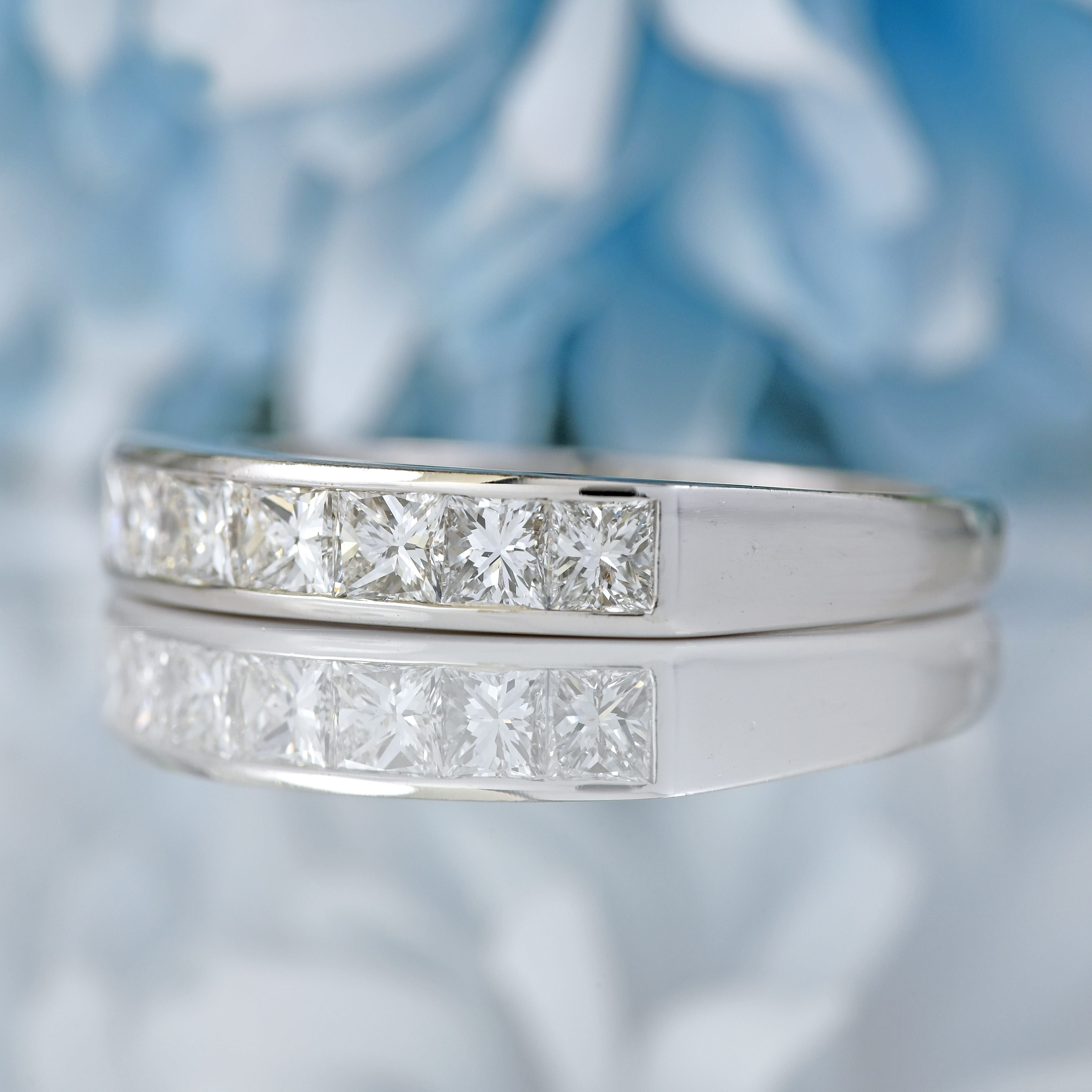 Ellibelle Jewellery Vintage 18ct White Gold Princess-Cut Diamond Half-Eternity Wedding Band Ring