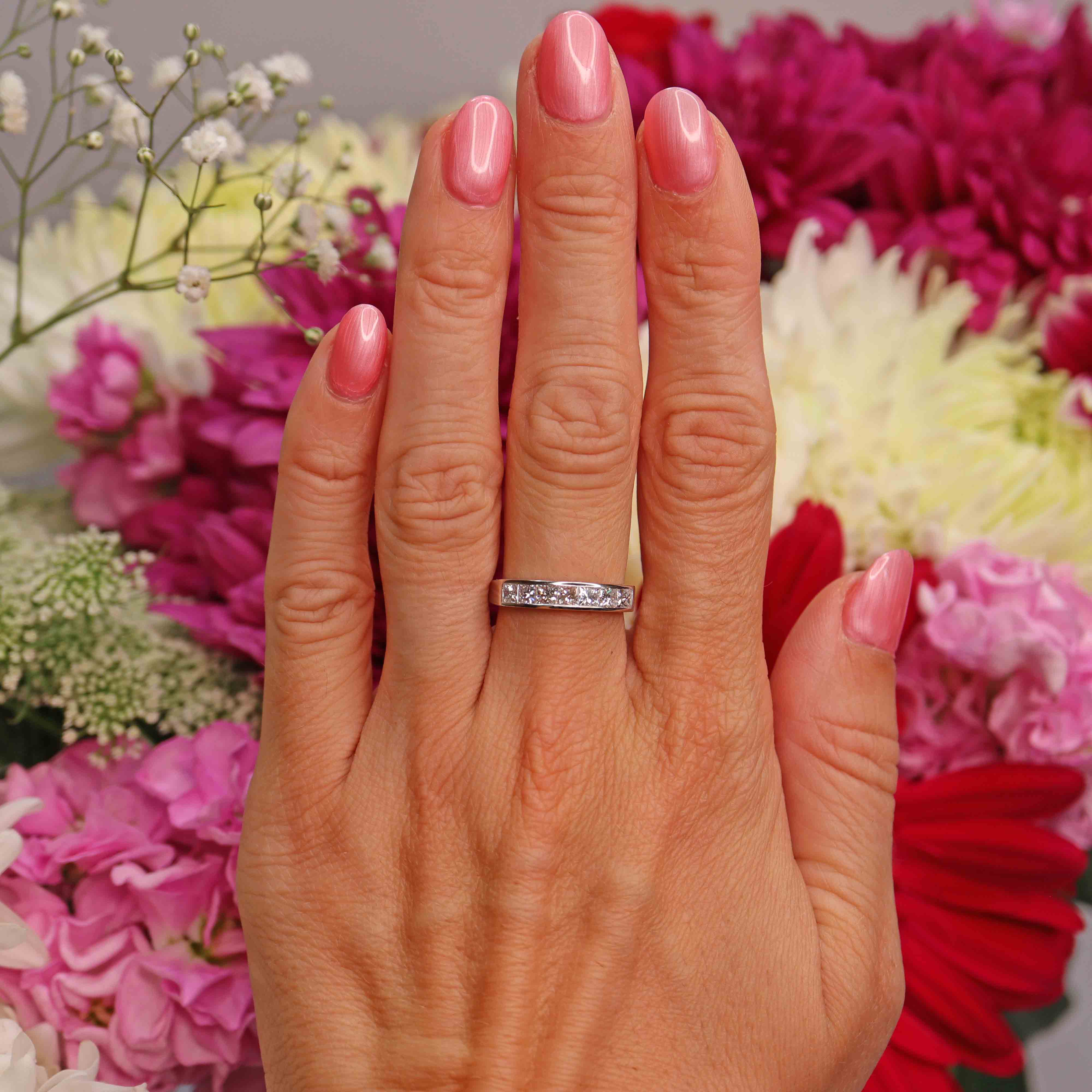 Ellibelle Jewellery Vintage 18ct White Gold Princess-Cut Diamond Half-Eternity Wedding Band Ring