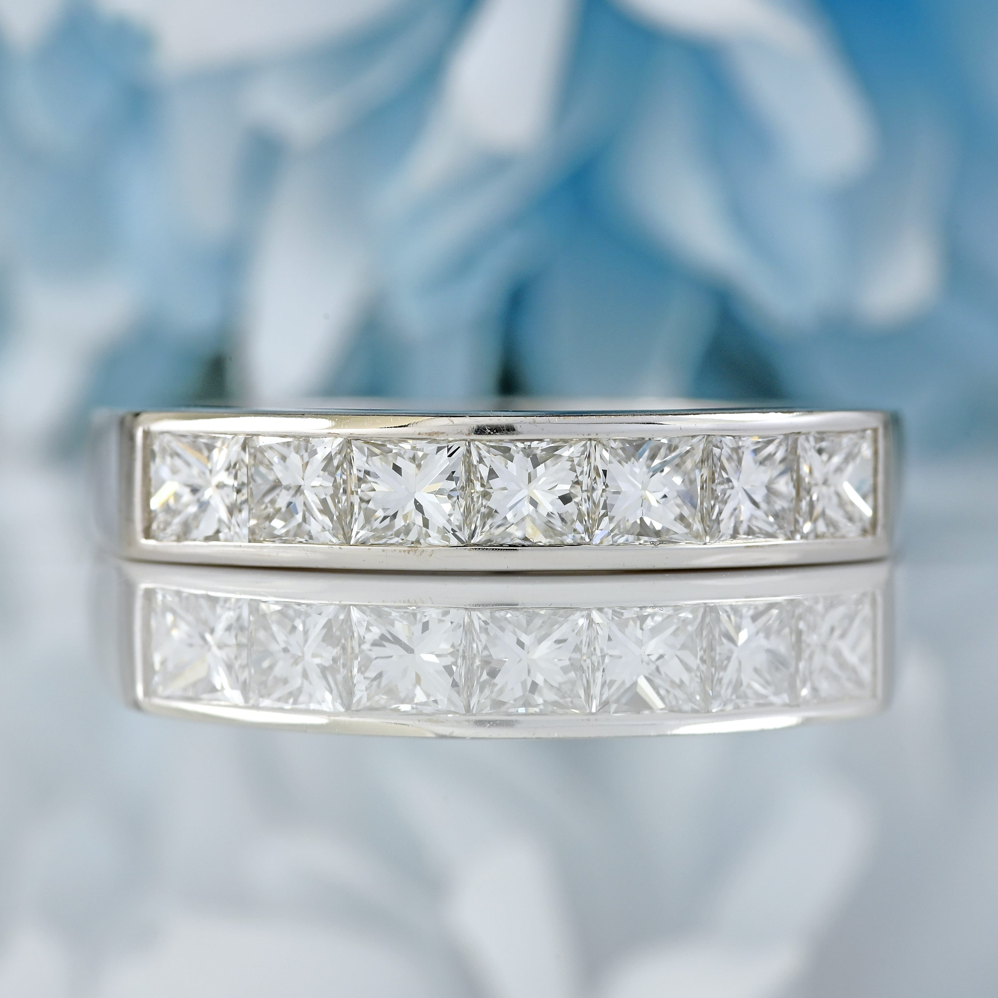Ellibelle Jewellery Vintage 18ct White Gold Princess-Cut Diamond Half-Eternity Wedding Band Ring