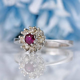 Ellibelle Jewellery Vintage 18ct White Gold Ruby & Diamond Halo Ring