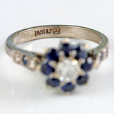 Ellibelle Jewellery Vintage 18ct White Gold Sapphire & Diamond Daisy Cluster Ring
