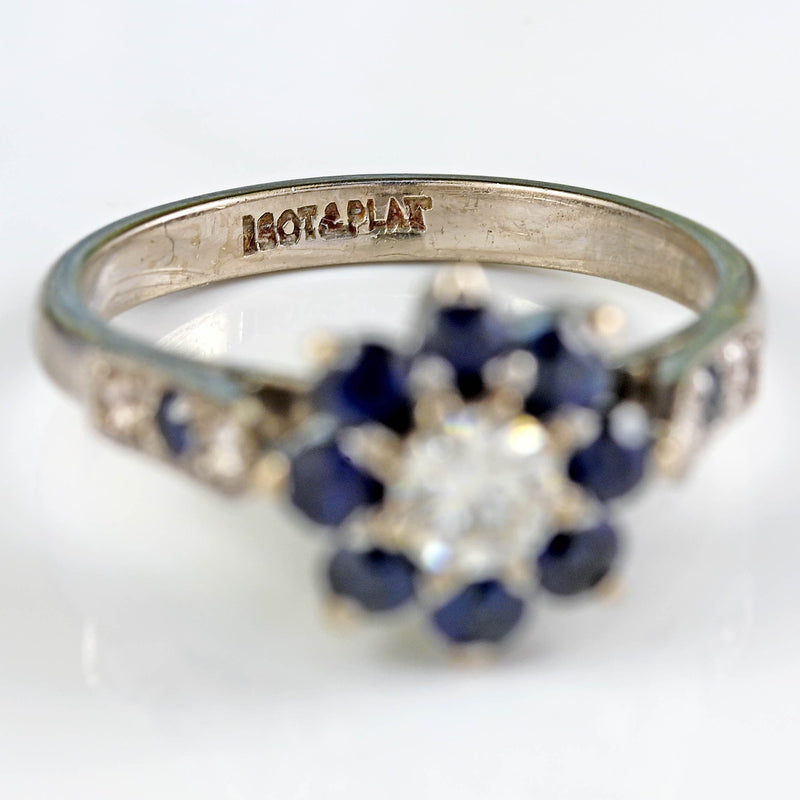 Ellibelle Jewellery Vintage 18ct White Gold Sapphire & Diamond Daisy Cluster Ring