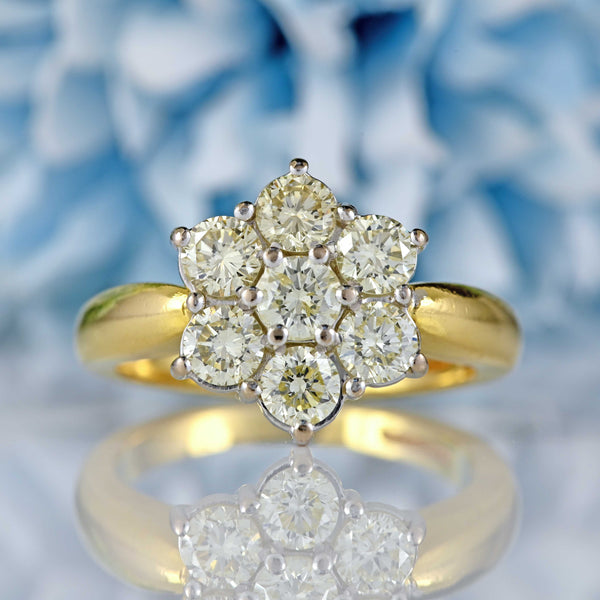 Ellibelle Jewellery Vintage 18ct Yellow Gold Diamond Daisy Cluster Ring (1.23cts)