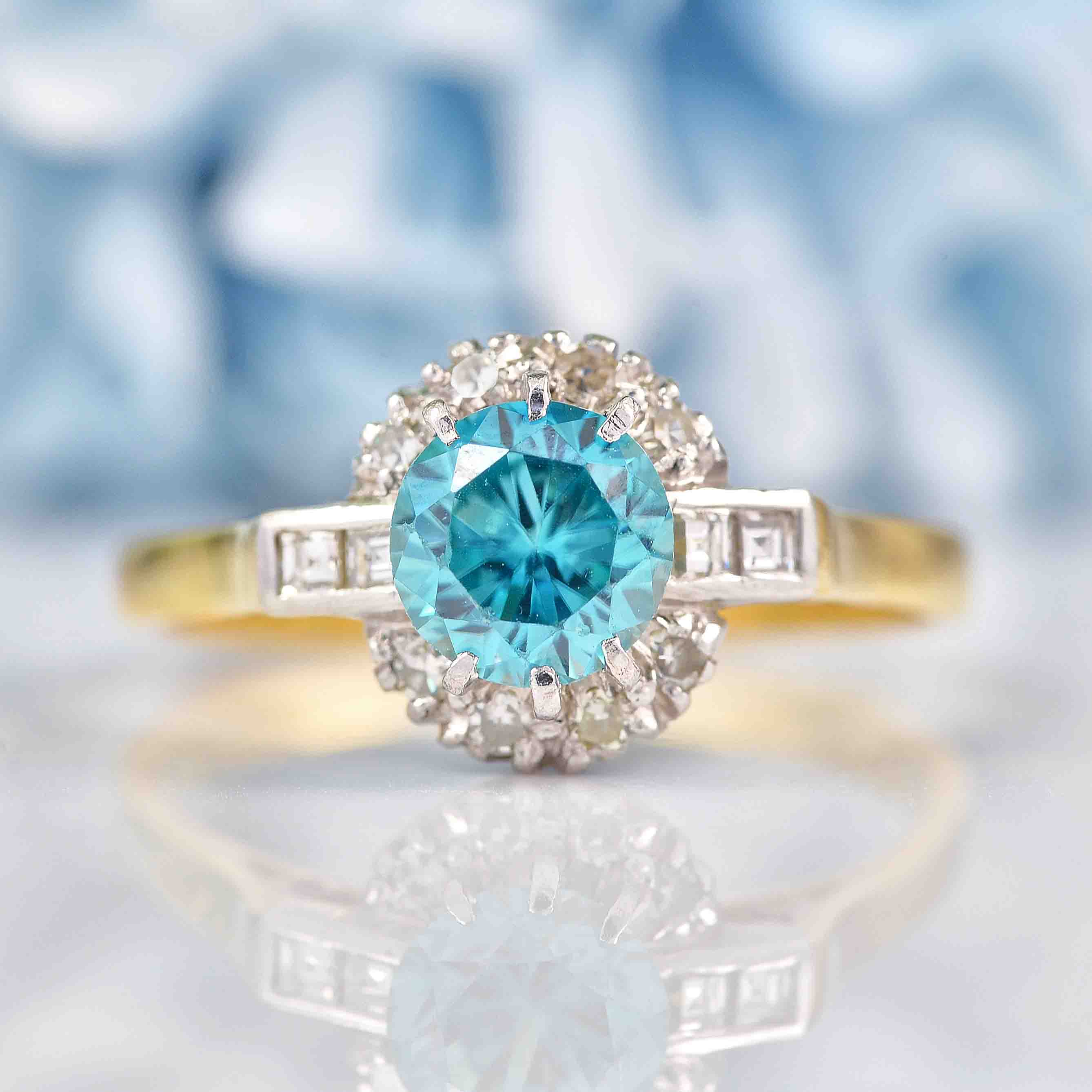 Ellibelle Jewellery Vintage 1940s Blue Zircon & Diamond Cluster Ring