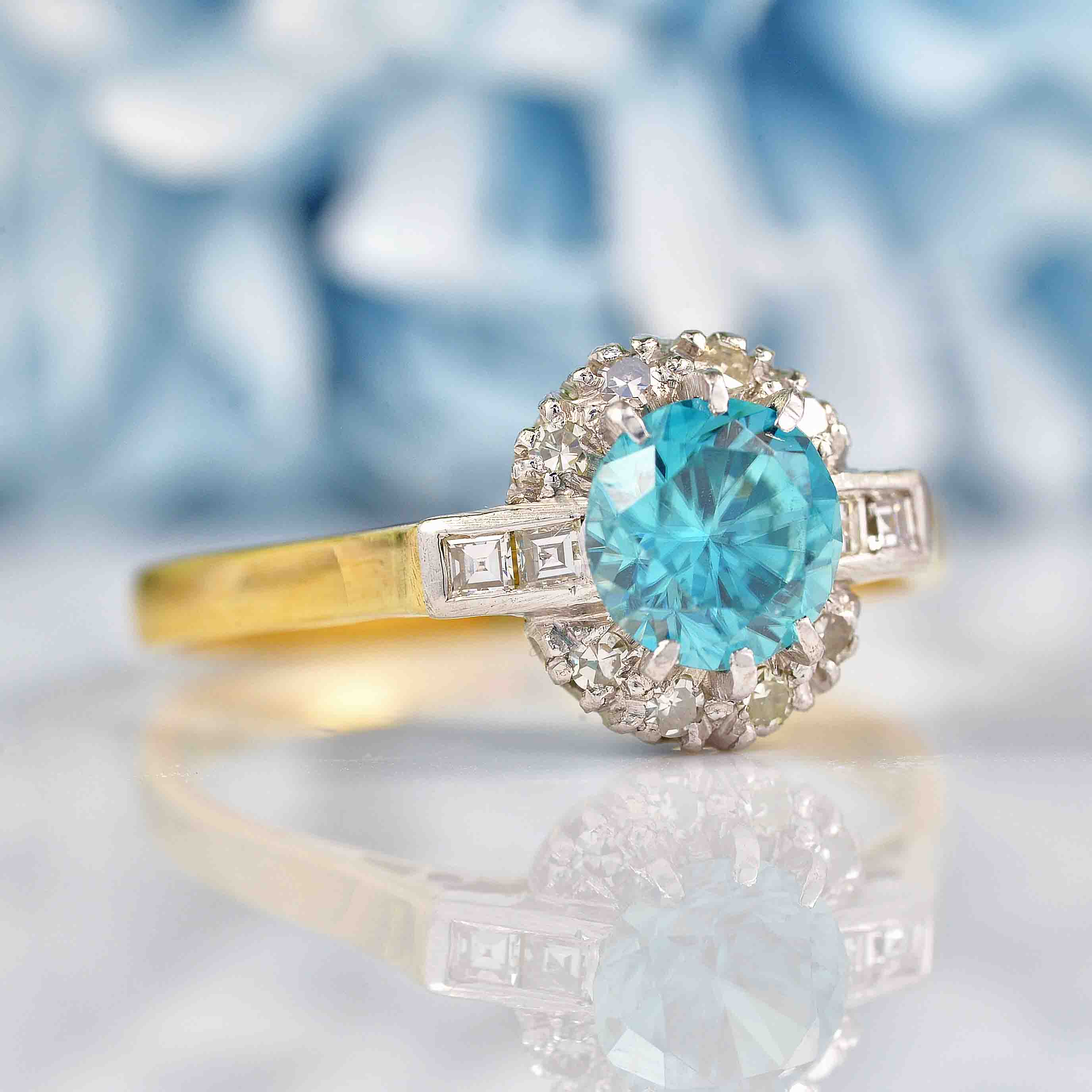 Ellibelle Jewellery Vintage 1940s Blue Zircon & Diamond Cluster Ring