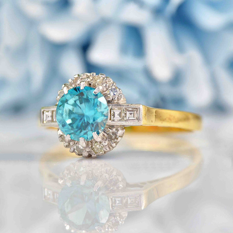 Ellibelle Jewellery Vintage 1940s Blue Zircon & Diamond Cluster Ring