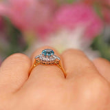 Ellibelle Jewellery Vintage 1940s Blue Zircon & Diamond Cluster Ring