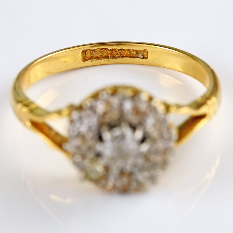 Ellibelle Jewellery Vintage 1940s Old-Cut Diamond 18ct Gold Cluster Ring (0.65cts)