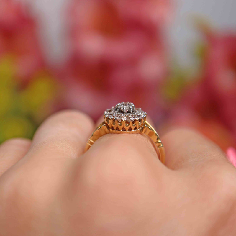 Ellibelle Jewellery Vintage 1940s Old-Cut Diamond 18ct Gold Cluster Ring (0.65cts)