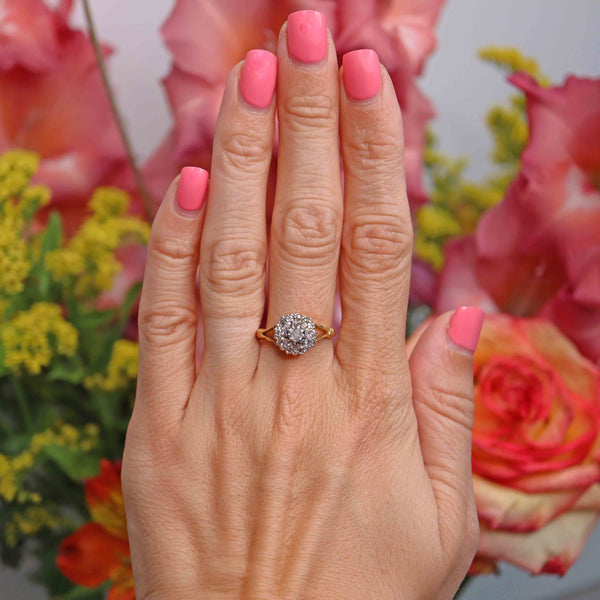Ellibelle Jewellery Vintage 1940s Old-Cut Diamond 18ct Gold Cluster Ring (0.65cts)