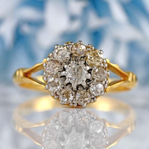 Ellibelle Jewellery Vintage 1940s Old-Cut Diamond 18ct Gold Cluster Ring (0.65cts)