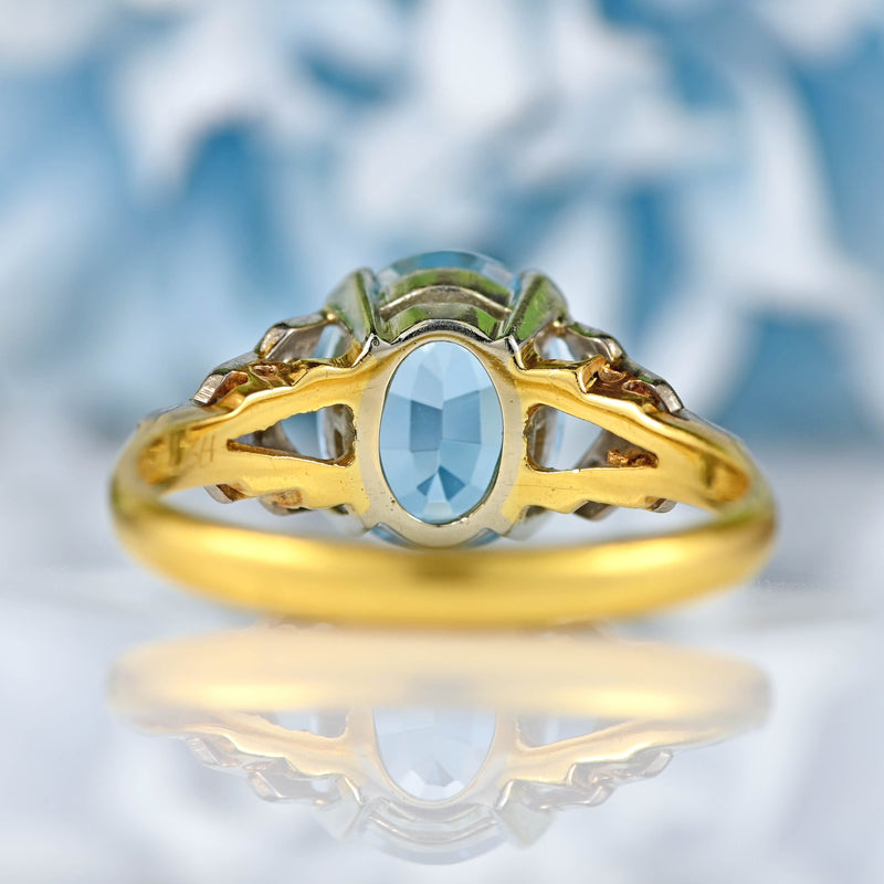 Ellibelle Jewellery Vintage 1950s Aquamarine & Diamond 18ct Gold Ring