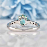 Ellibelle Jewellery Vintage 1950s Blue Zircon & Diamond White Gold Engagement Ring