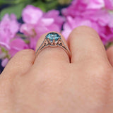 Ellibelle Jewellery Vintage 1950s Blue Zircon & Diamond White Gold Engagement Ring