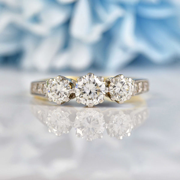 Ellibelle Jewellery Vintage 1950s Diamond 18ct Gold & Platinum Three-Stone Engagement Ring (0.80cts)