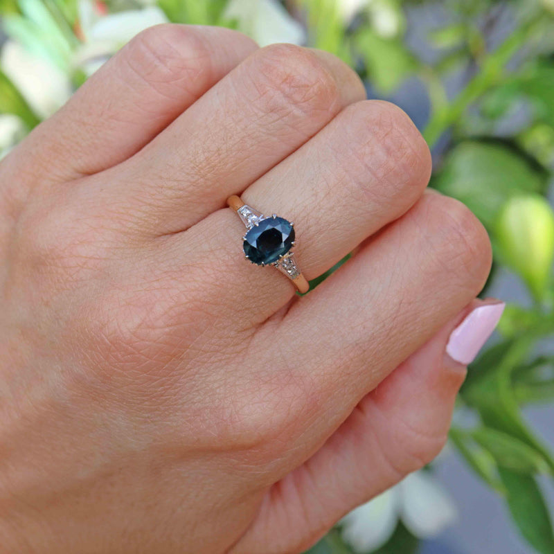 Ellibelle Jewellery Vintage 1950s Sapphire & Diamond 18ct Gold Engagement Ring