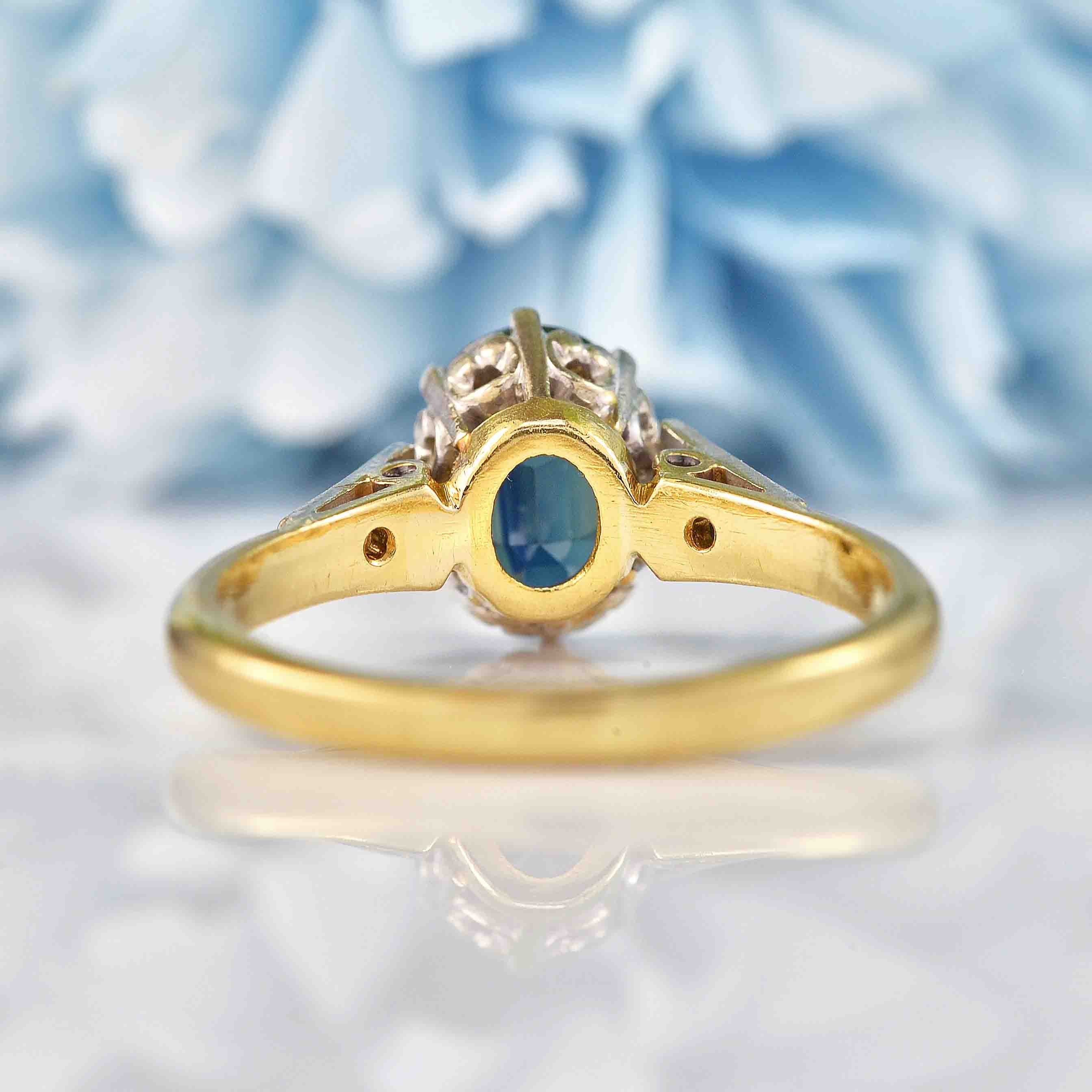 Ellibelle Jewellery Vintage 1950s Sapphire & Diamond 18ct Gold Engagement Ring