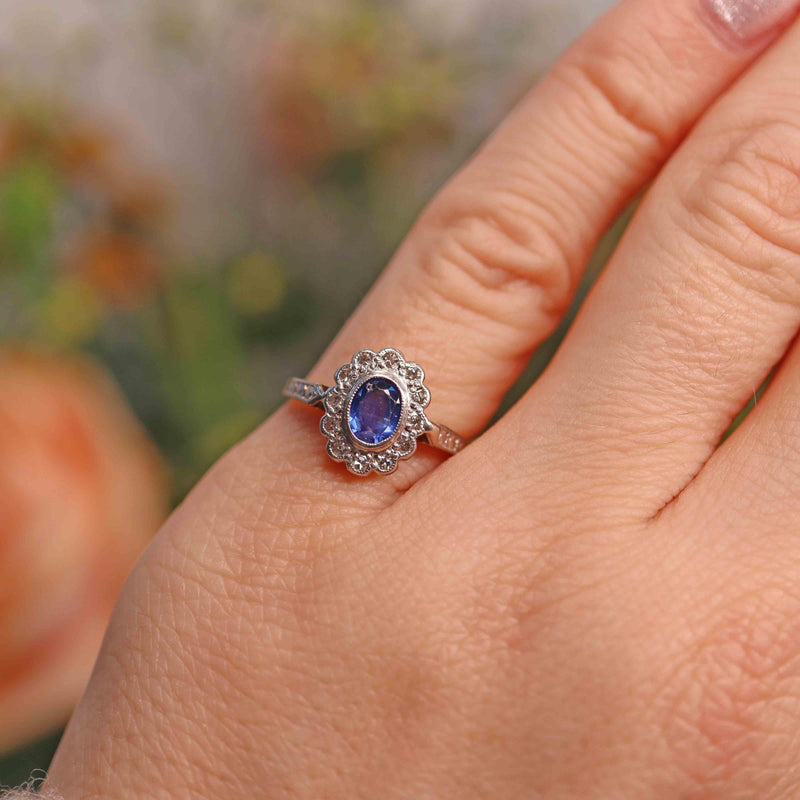 Ellibelle Jewellery Vintage 1959 Sapphire & Diamond Cluster Ring