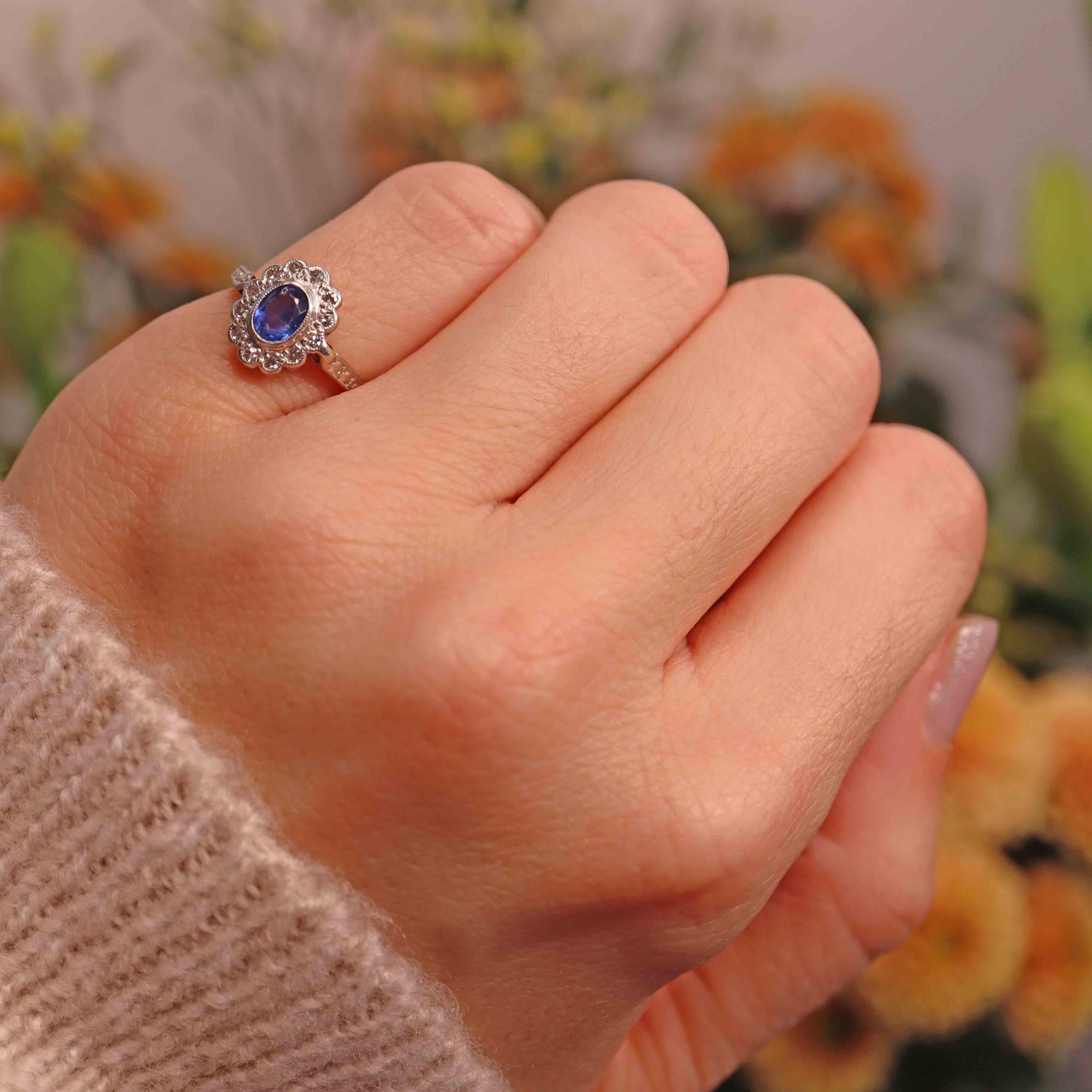 Ellibelle Jewellery Vintage 1959 Sapphire & Diamond Cluster Ring