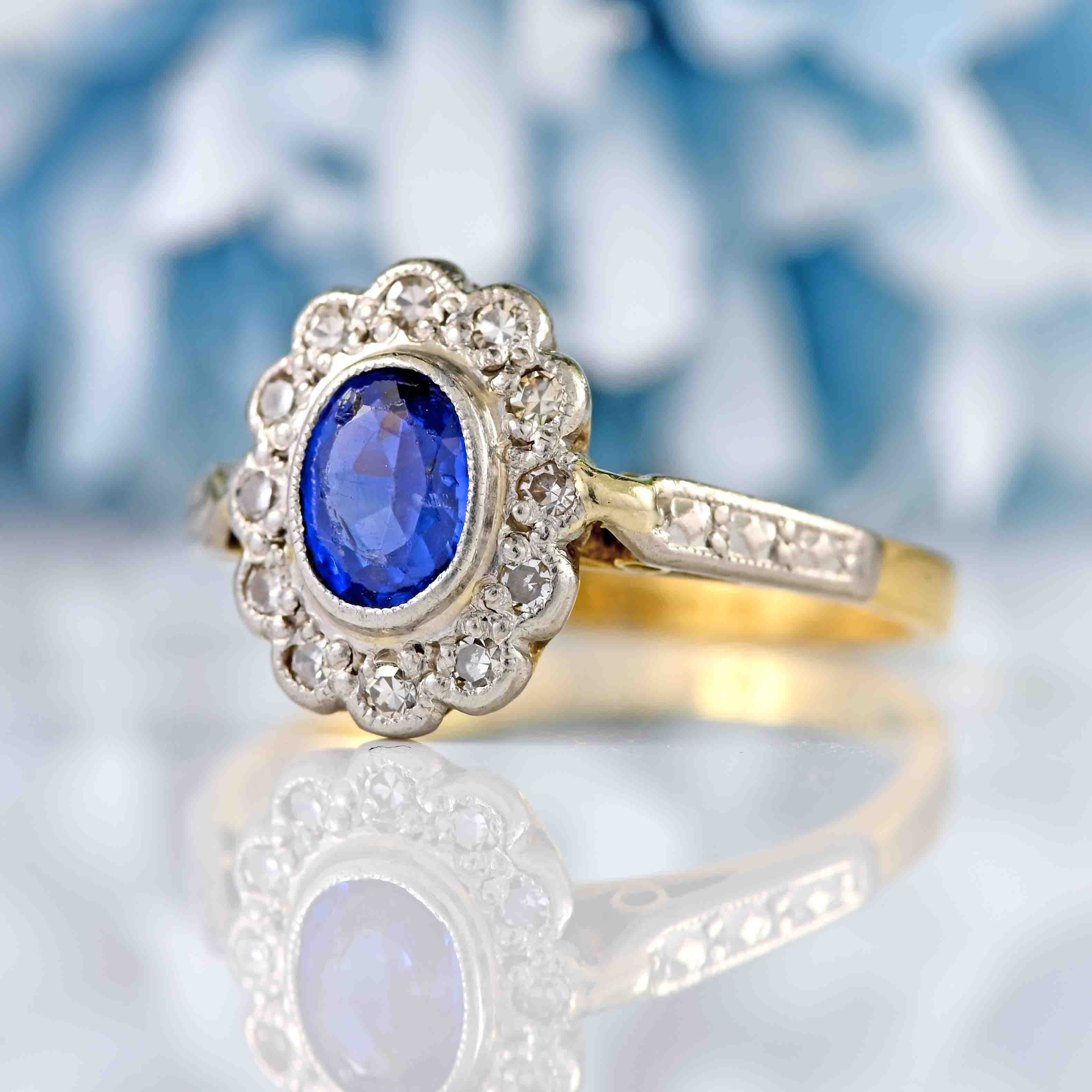 Ellibelle Jewellery Vintage 1959 Sapphire & Diamond Cluster Ring