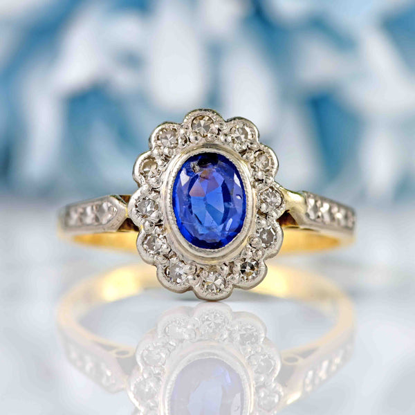 Ellibelle Jewellery Vintage 1959 Sapphire & Diamond Cluster Ring