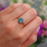 Ellibelle Jewellery Vintage 1960s Blue Zircon & Diamond 18ct Gold Cluster Ring