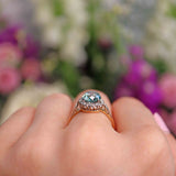 Ellibelle Jewellery Vintage 1960s Blue Zircon & Diamond 18ct Gold Cluster Ring