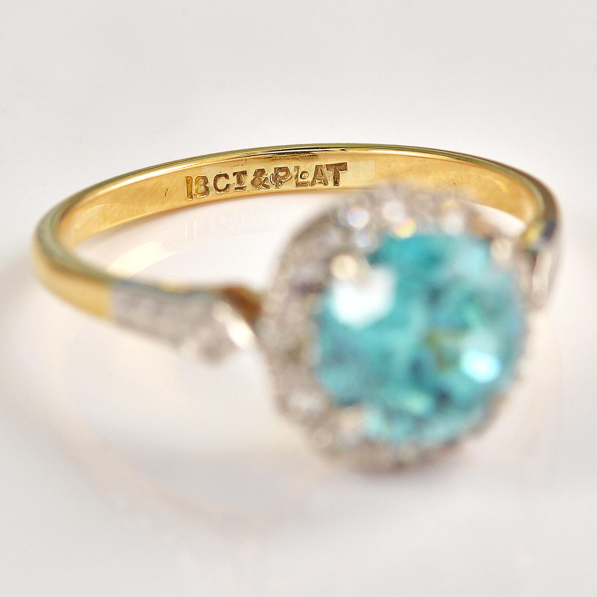 Ellibelle Jewellery Vintage 1960s Blue Zircon & Diamond 18ct Gold Cluster Ring