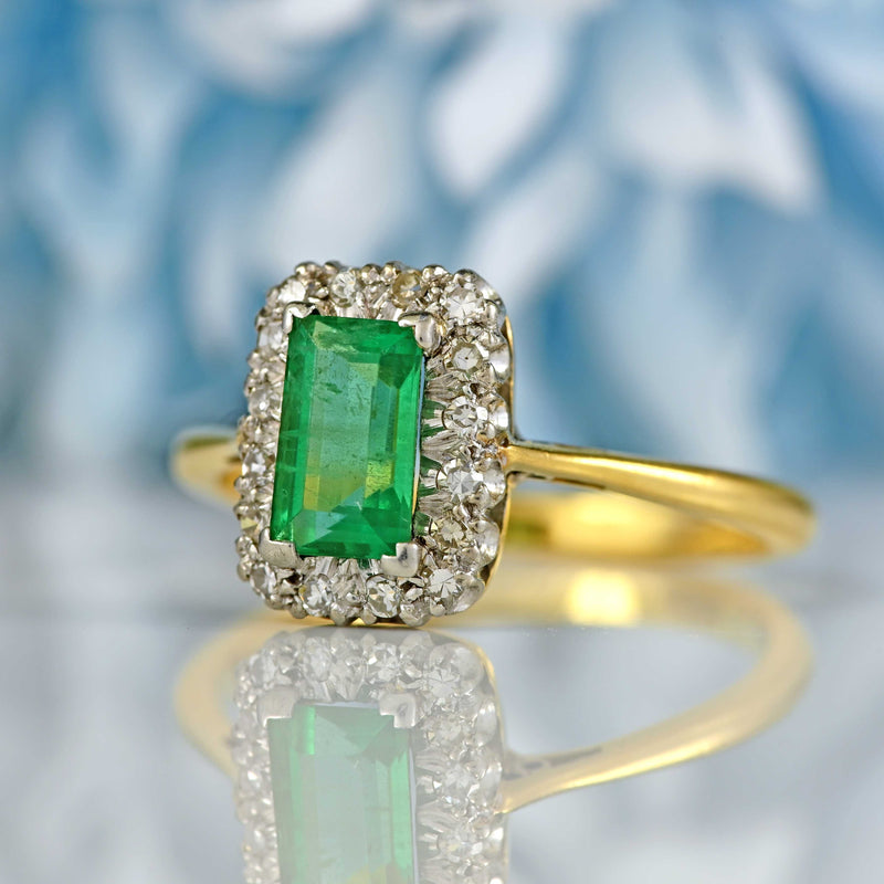 Ellibelle Jewellery Vintage 1960s Emerald & Diamond 18ct Gold Platinum Cluster Engagement Ring