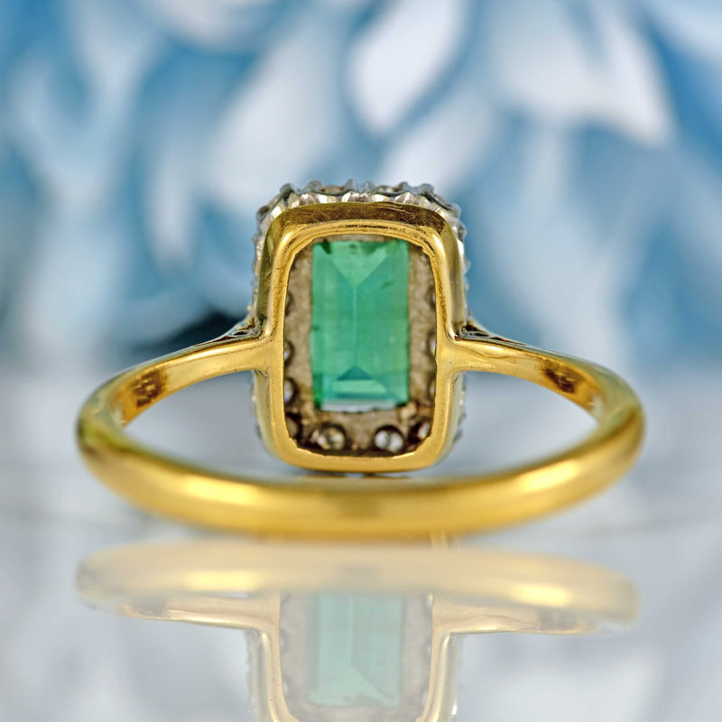 Ellibelle Jewellery Vintage 1960s Emerald & Diamond 18ct Gold Platinum Cluster Engagement Ring