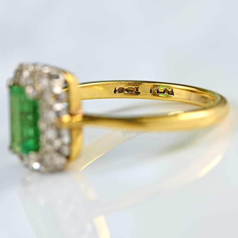 Ellibelle Jewellery Vintage 1960s Emerald & Diamond 18ct Gold Platinum Cluster Engagement Ring