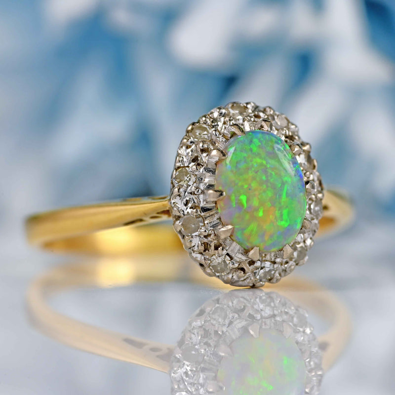 Ellibelle Jewellery Vintage 1960s Opal & Diamond 18ct Gold Cluster Ring