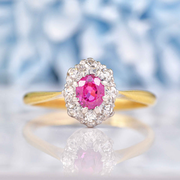 Ellibelle Jewellery Vintage 1960s Ruby & Diamond 18ct Gold Cluster Ring