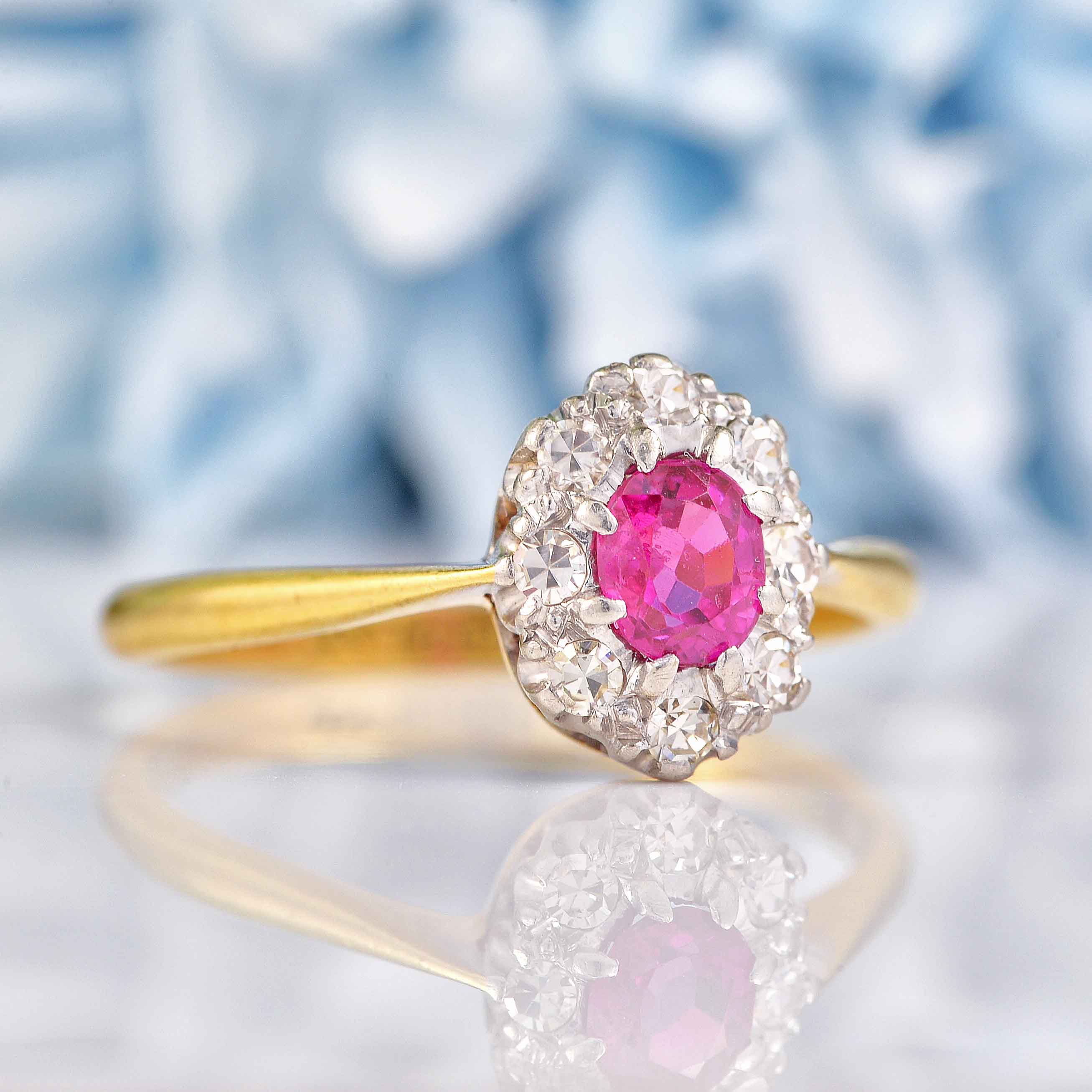 Vintage 1960s Ruby Diamond 18ct Gold Cluster Ring