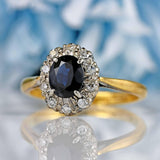 Ellibelle Jewellery Vintage 1960s Sapphire & Diamond 18ct Gold Cluster Ring