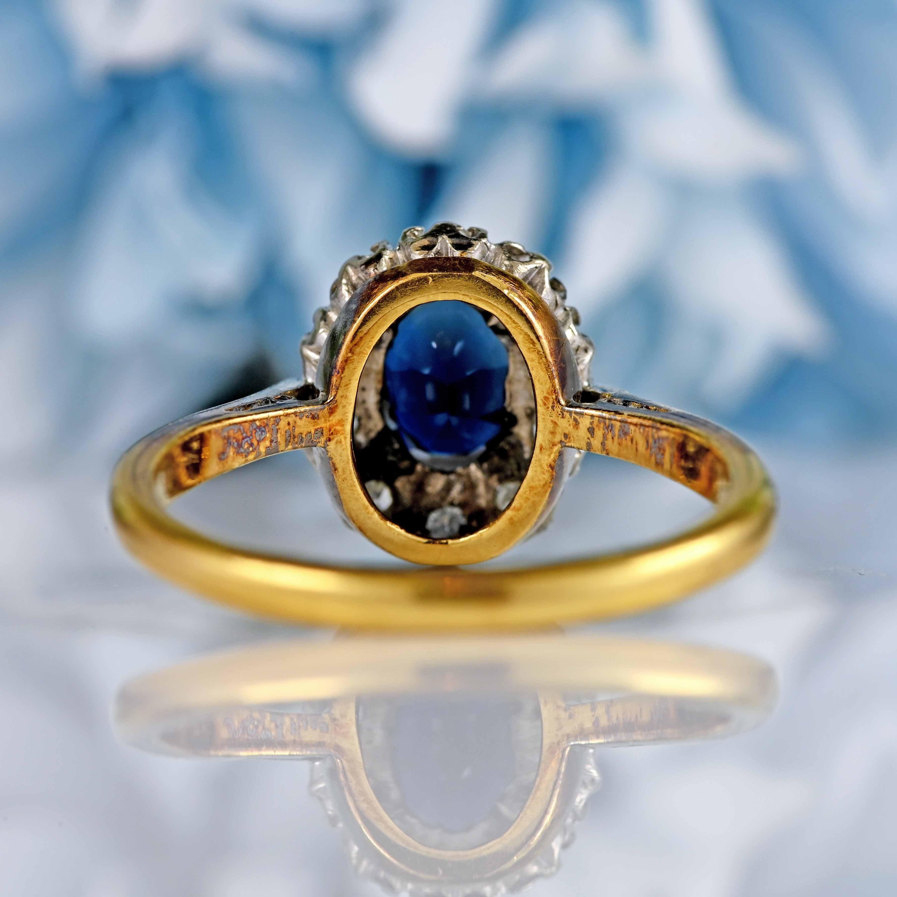 Ellibelle Jewellery Vintage 1960s Sapphire & Diamond 18ct Gold Cluster Ring