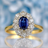 Ellibelle Jewellery Vintage 1960s Sapphire & Diamond 18ct Gold Oval Cluster Ring