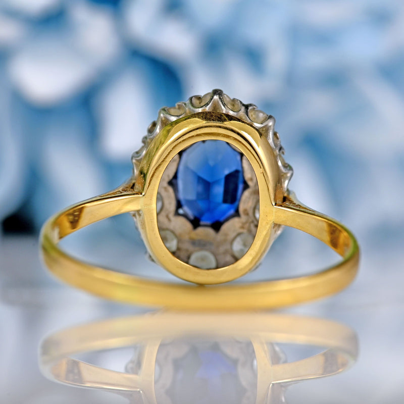 Ellibelle Jewellery Vintage 1960s Sapphire & Diamond 18ct Gold Oval Cluster Ring